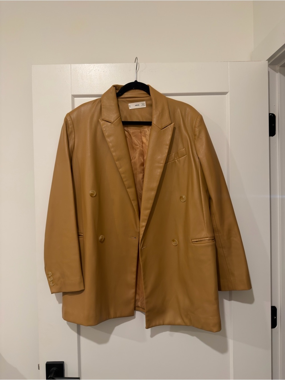 Mango Tan Faux Leather Blazer
